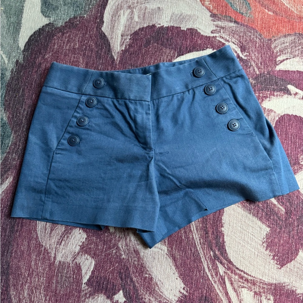 LOFT High Waist Navy Button Shorts